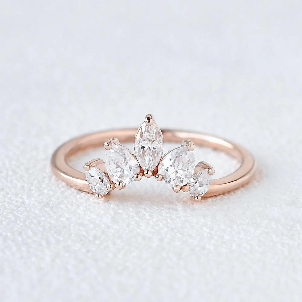 0.6 CT Marquise And Pear Moissanite Wedding Band