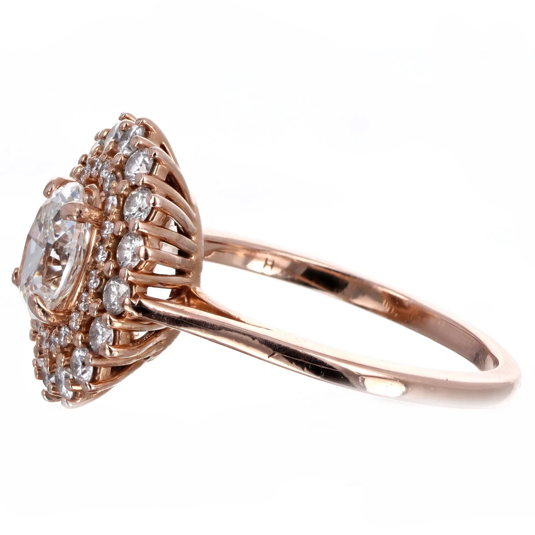 0.70 Carat Oval Diamond Double Halo Engagement Ring in 14K Rose Gold