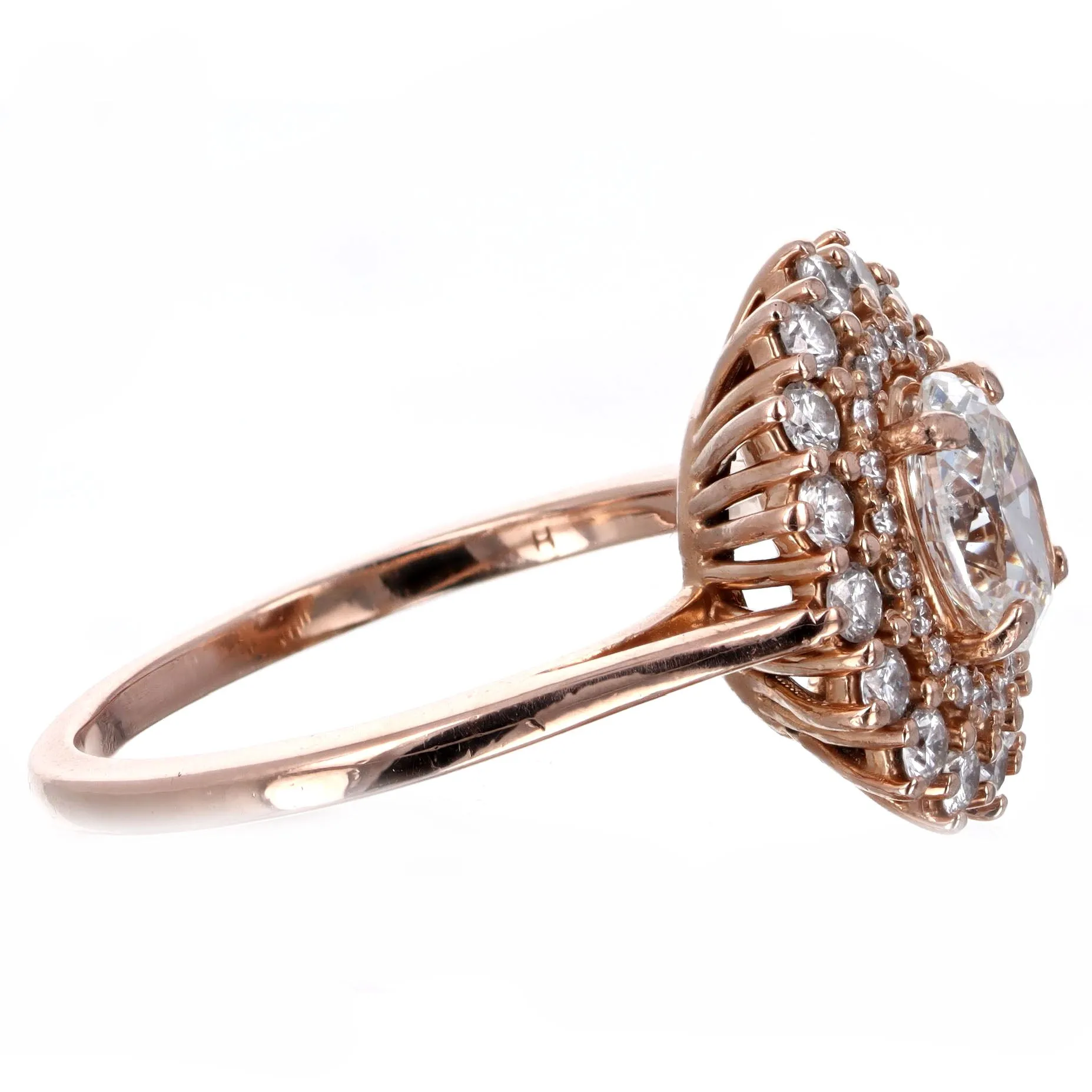 0.70 Carat Oval Diamond Double Halo Engagement Ring in 14K Rose Gold