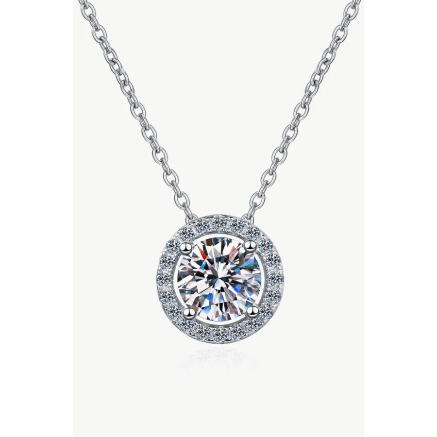 1 Carat Moissanite Round Pendant Chain Necklace