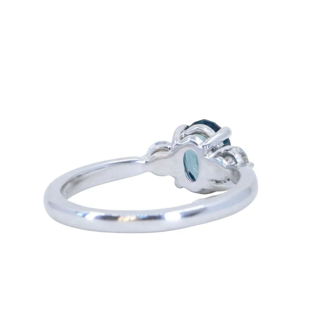 1.22ct Parti Nigerian Blue Sapphire and Lab Diamond Three Stone Ring in 14K White Gold