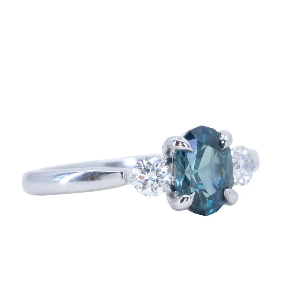 1.22ct Parti Nigerian Blue Sapphire and Lab Diamond Three Stone Ring in 14K White Gold