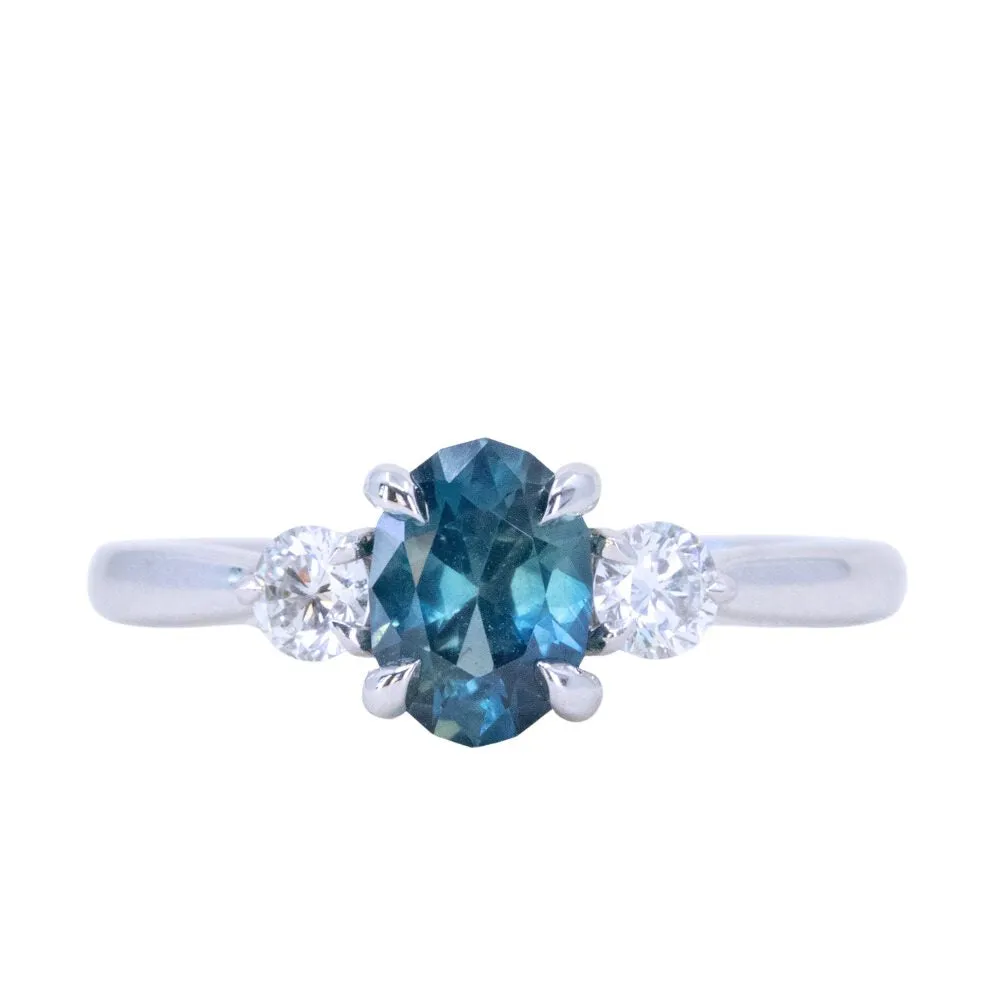 1.22ct Parti Nigerian Blue Sapphire and Lab Diamond Three Stone Ring in 14K White Gold