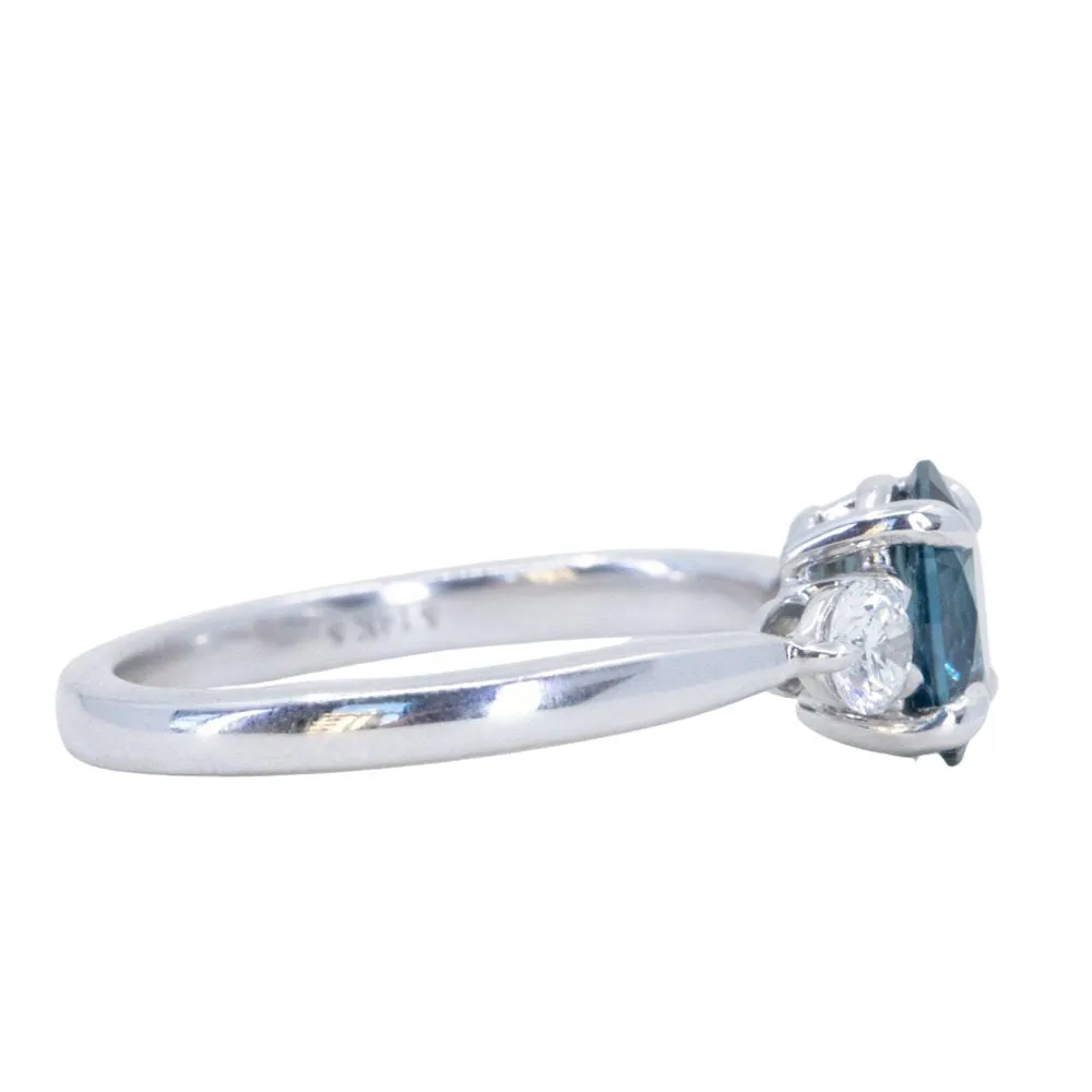 1.22ct Parti Nigerian Blue Sapphire and Lab Diamond Three Stone Ring in 14K White Gold