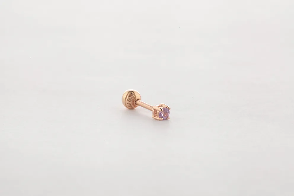 14k 18k Gold 2mm Natural Pink Sapphire Helix Tragus Cartilage Ball Back Barbell Piercing Earring