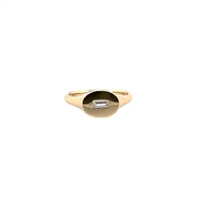 14K Gold Baguette Diamond Signet Ring