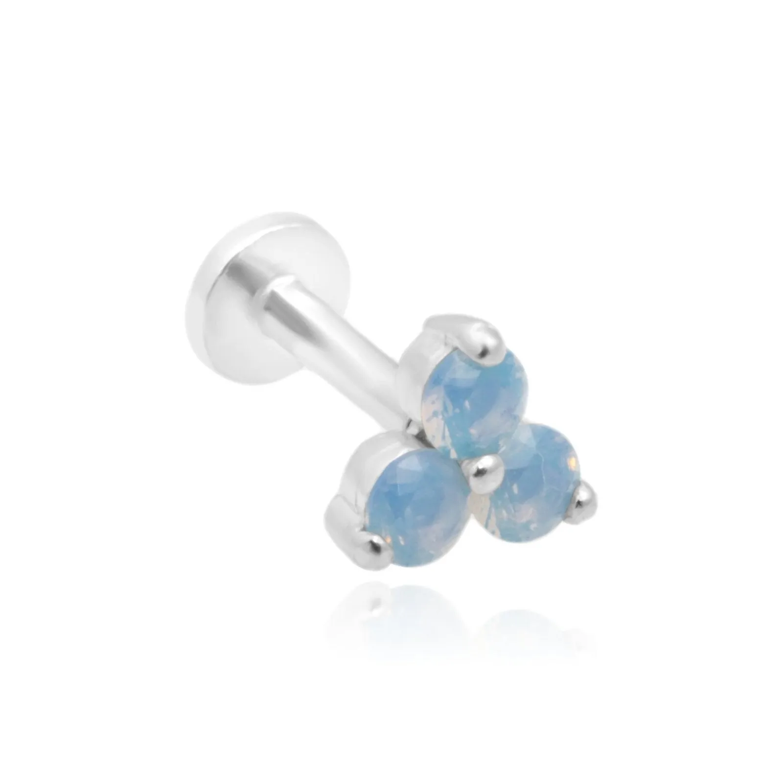 14K Gold Blue Opal Trinity Helix Cartilage Internally Threaded Flat Back Earring Labret Stud