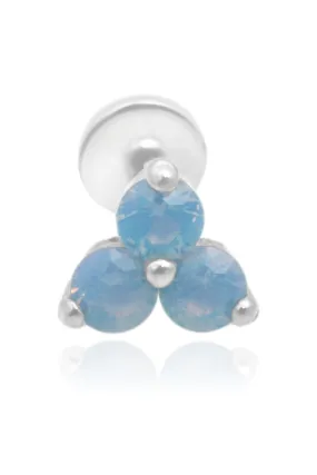 14K Gold Blue Opal Trinity Helix Cartilage Internally Threaded Flat Back Earring Labret Stud