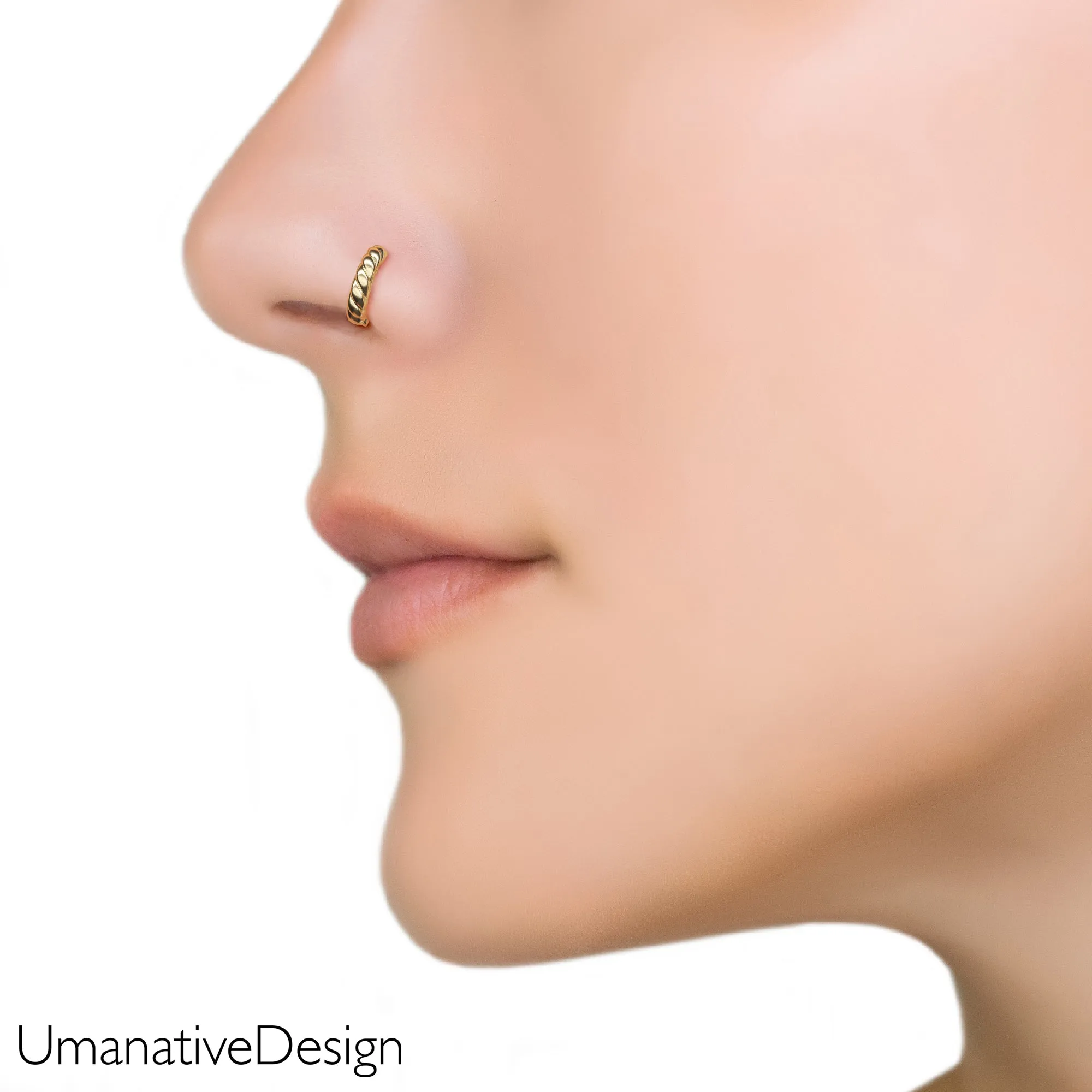 14K Gold Croissant Nose Clicker Hoop