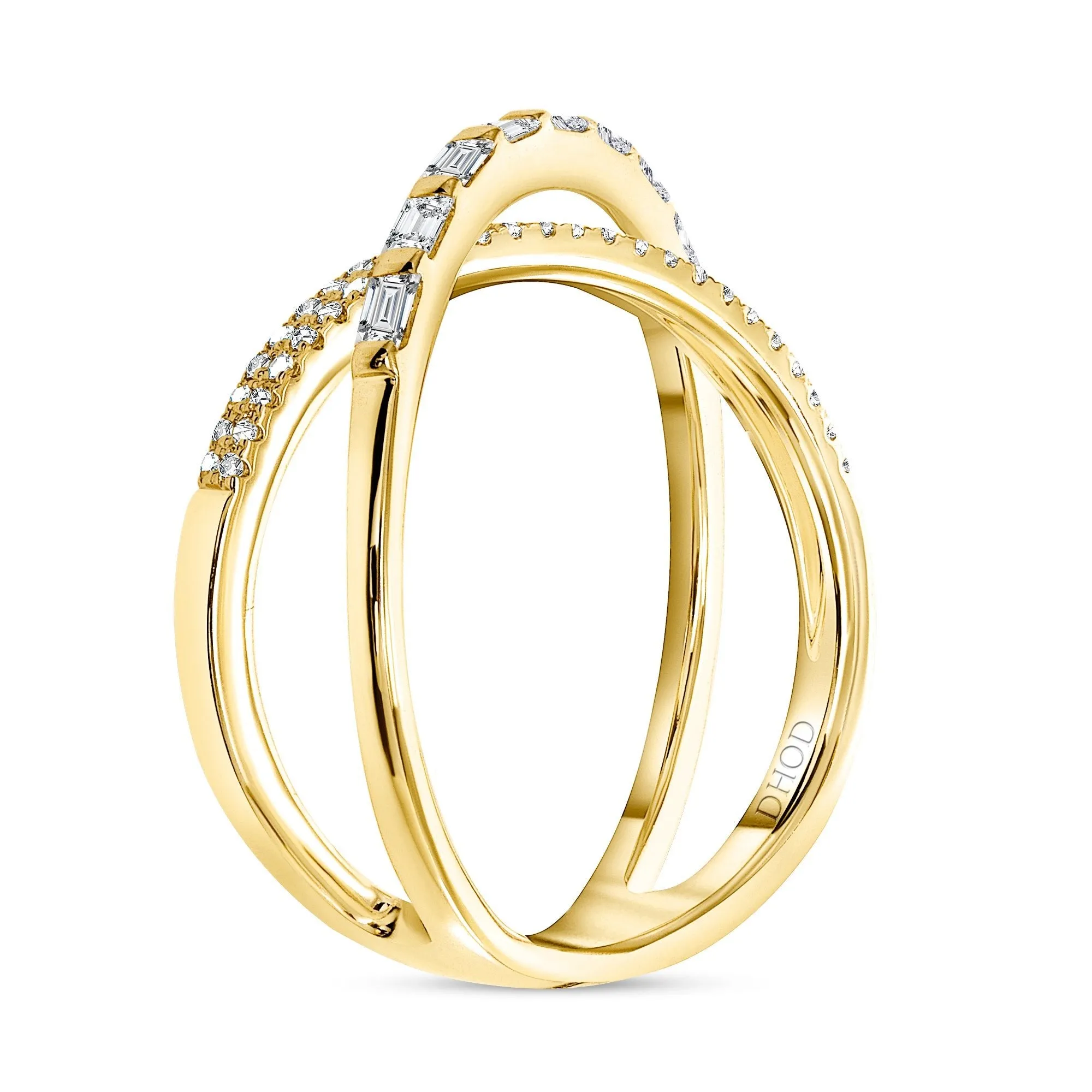 14K Gold Diamond Baguette and Round X Band