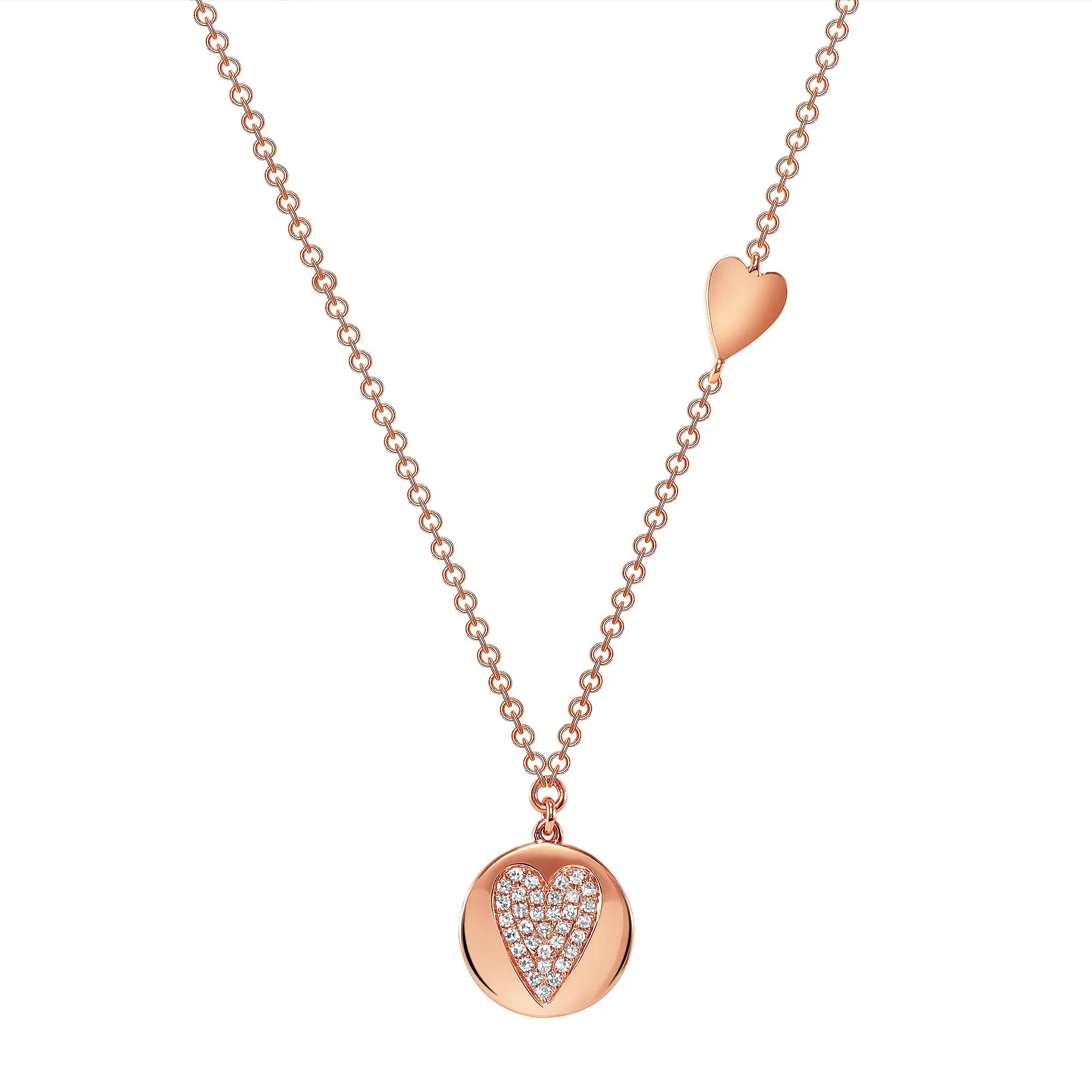 14K Gold Diamond Heart Circle Pendant