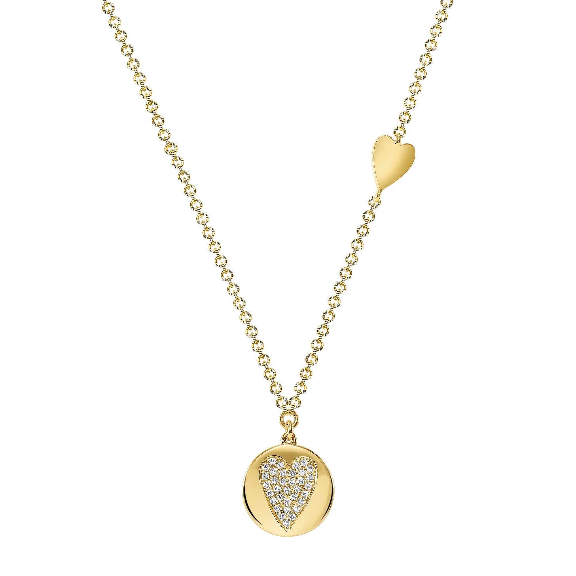 14K Gold Diamond Heart Circle Pendant