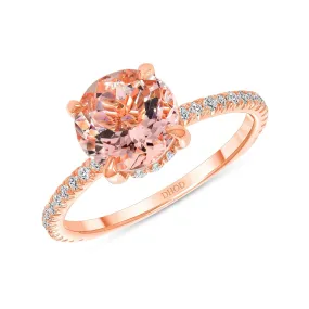 14K Gold Diamond Under Halo with Round Morganite Engagement Ring