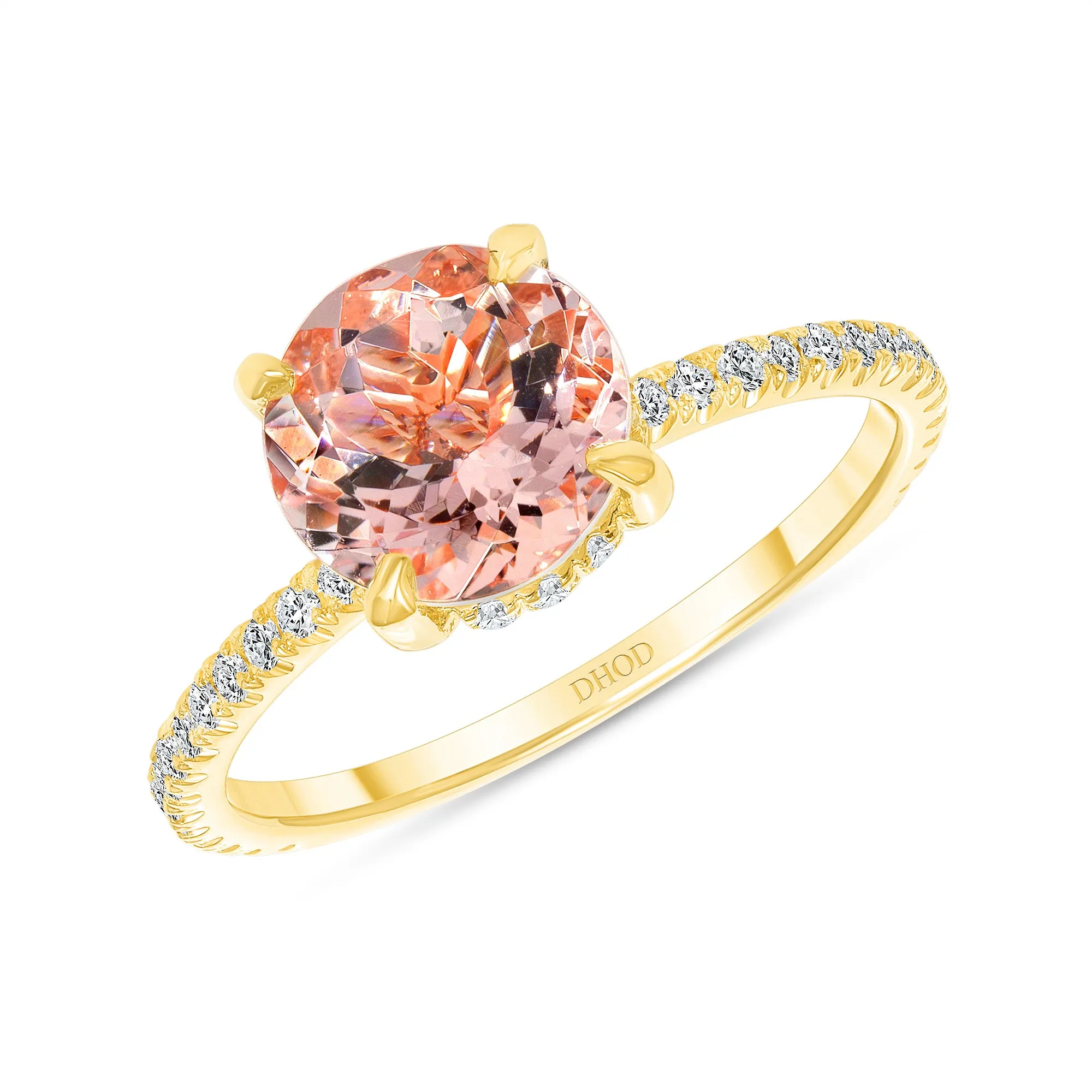 14K Gold Diamond Under Halo with Round Morganite Engagement Ring