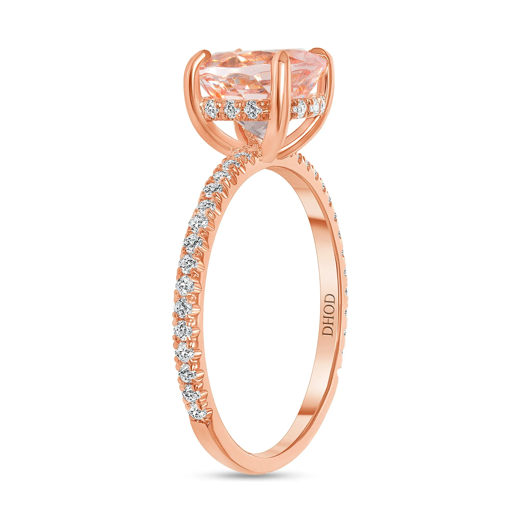 14K Gold Diamond Under Halo with Round Morganite Engagement Ring