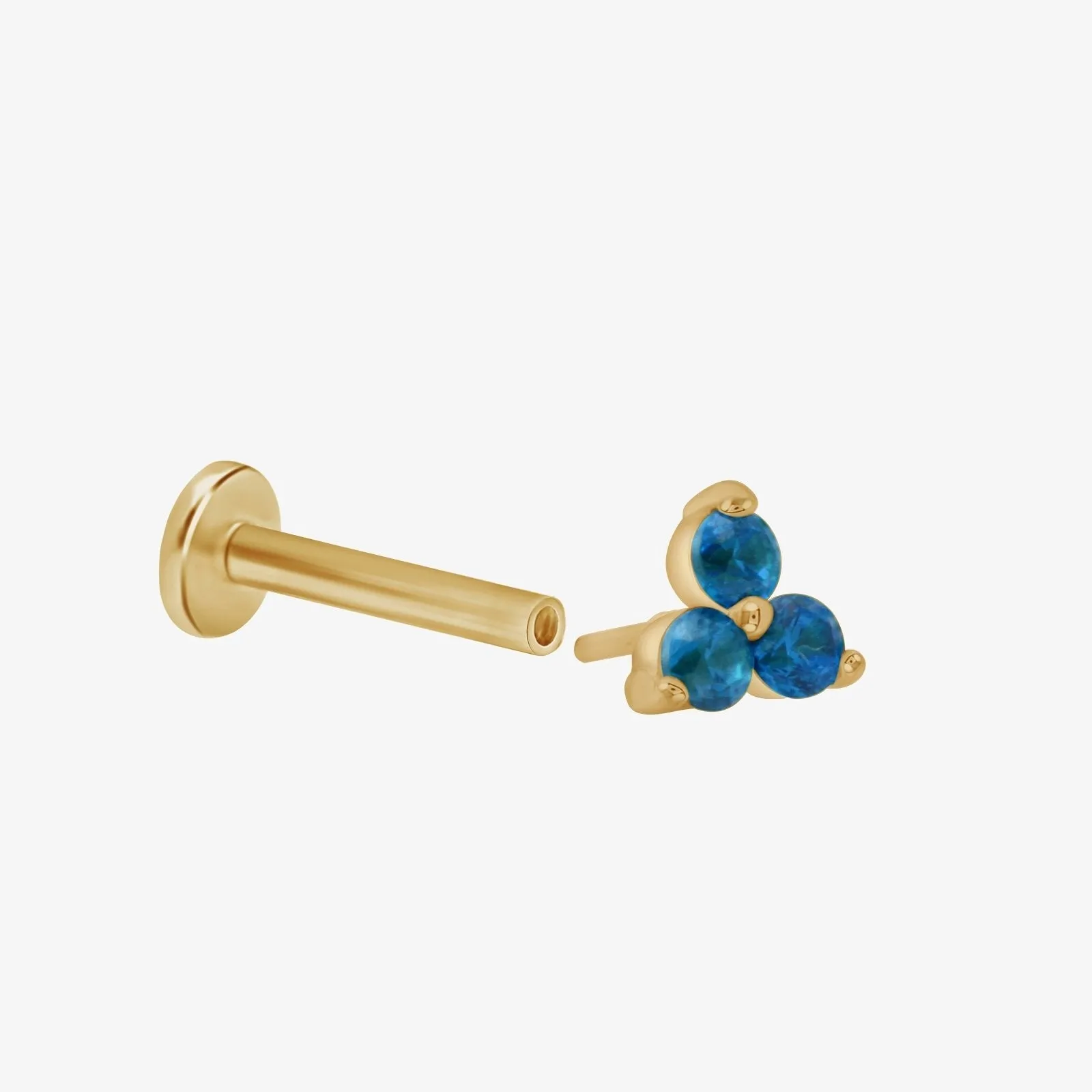 14K Gold London Blue Topaz Trinity Helix Cartilage Internally Threaded Flat Back Earring Labret Stud