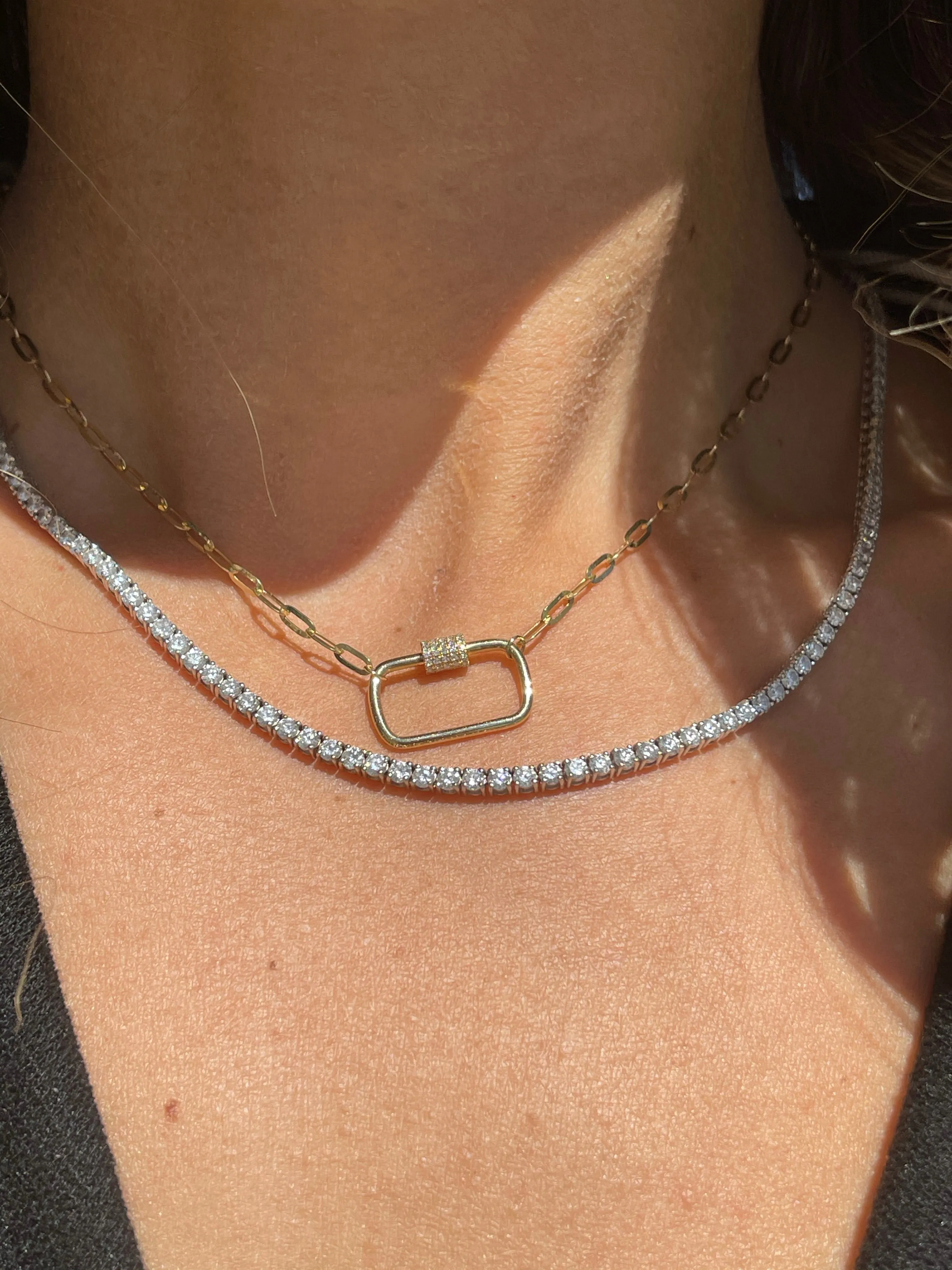 14K Gold Paper clip with Diamond Large Lock Necklace