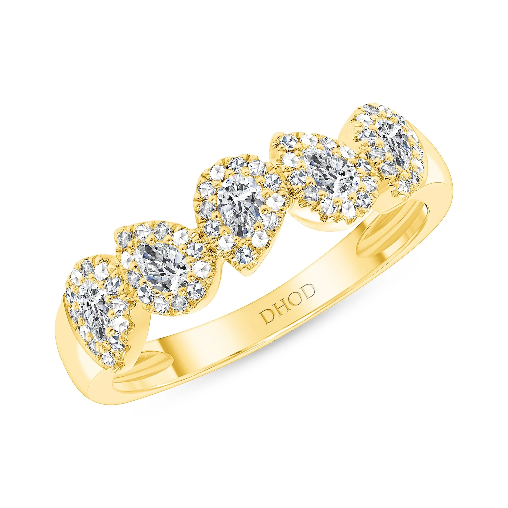 14K Gold Pear Halo Diamond Band