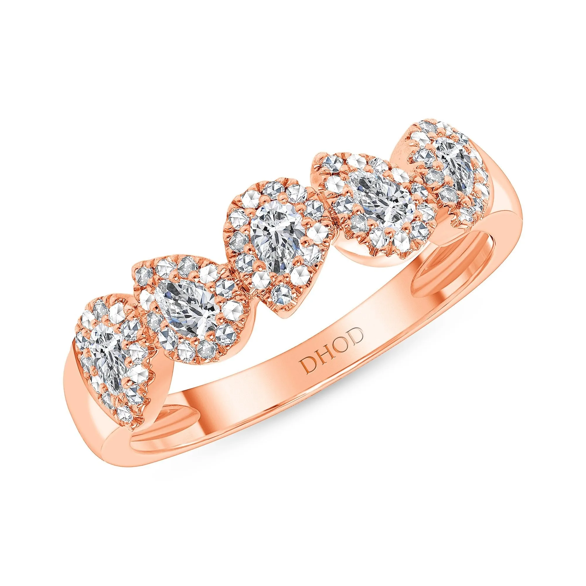 14K Gold Pear Halo Diamond Band