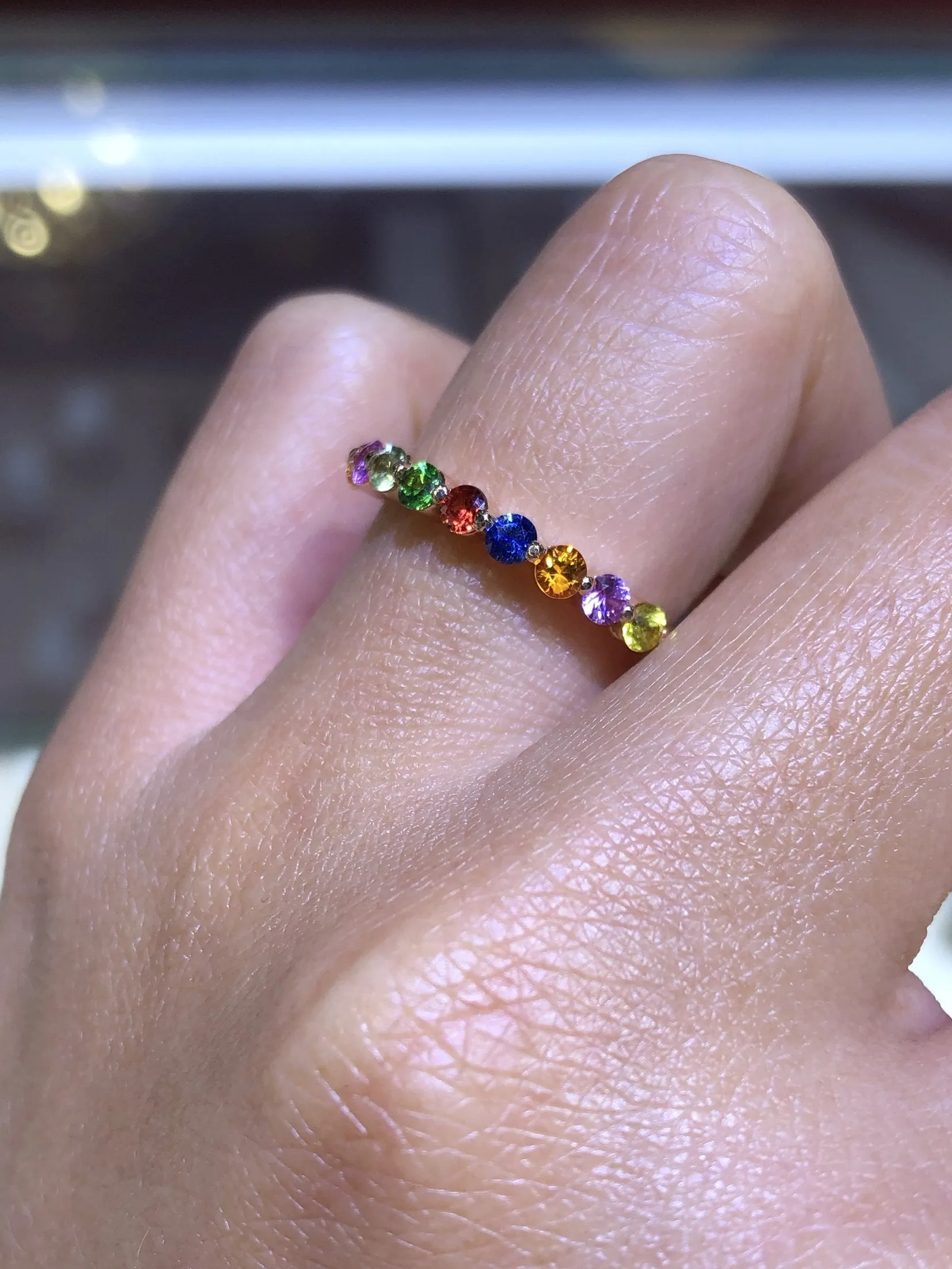 14K Gold Rainbow Sapphire Band