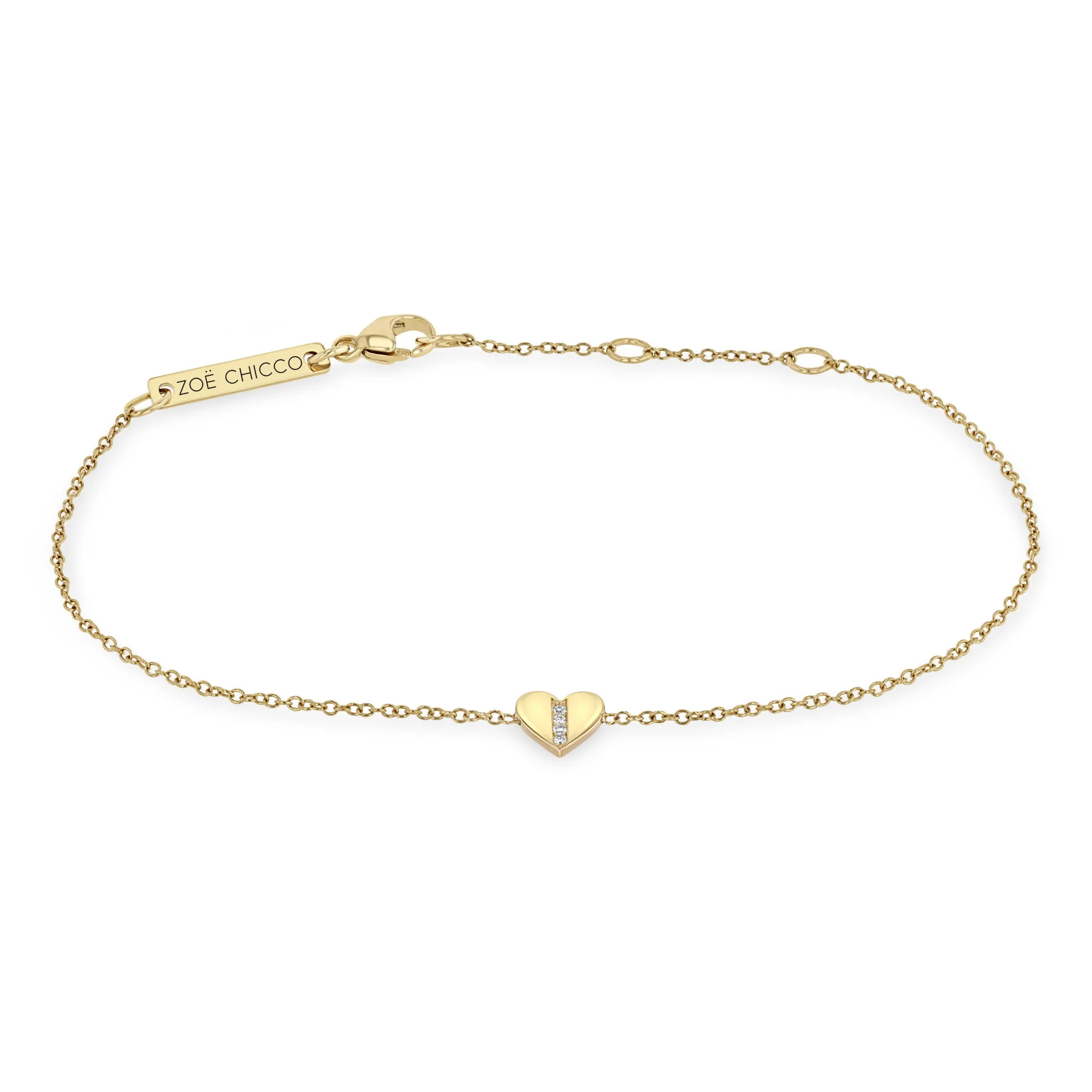 14k Midi Bitty Pavé Diamond Line Heart Bracelet