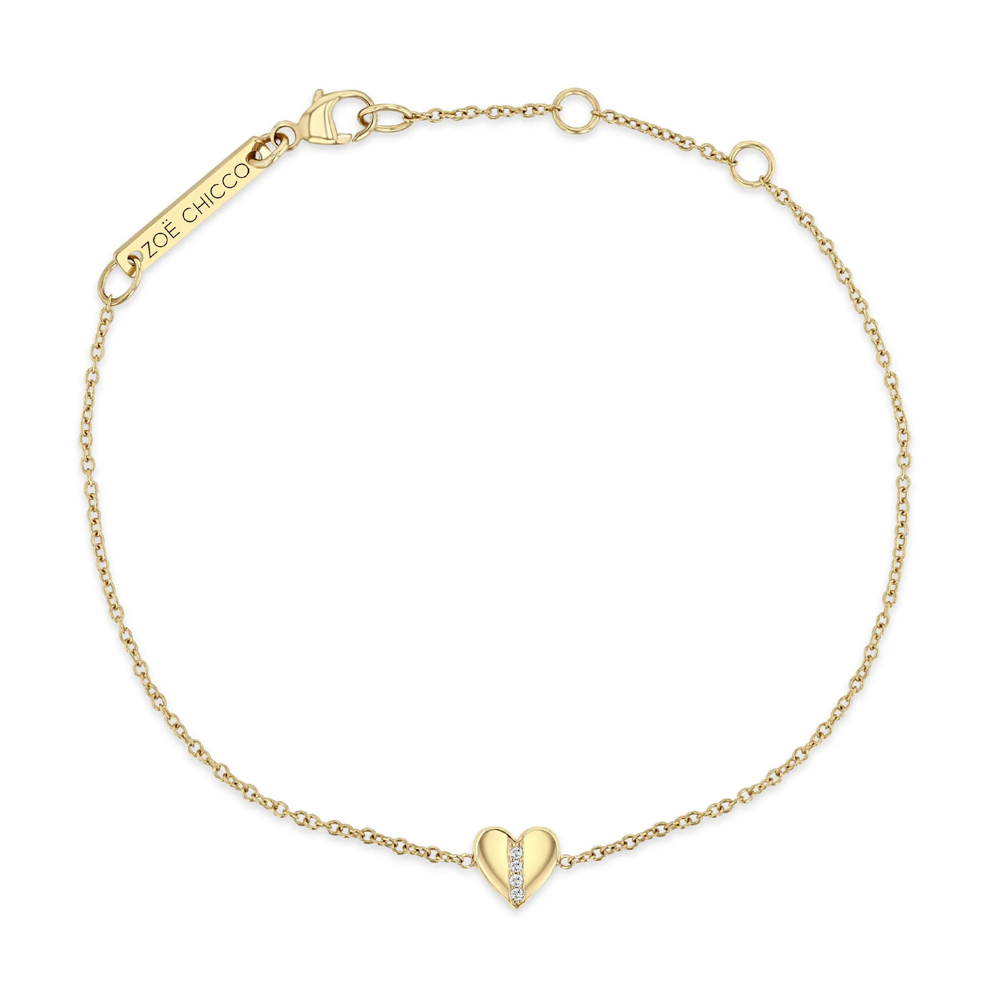 14k Midi Bitty Pavé Diamond Line Heart Bracelet