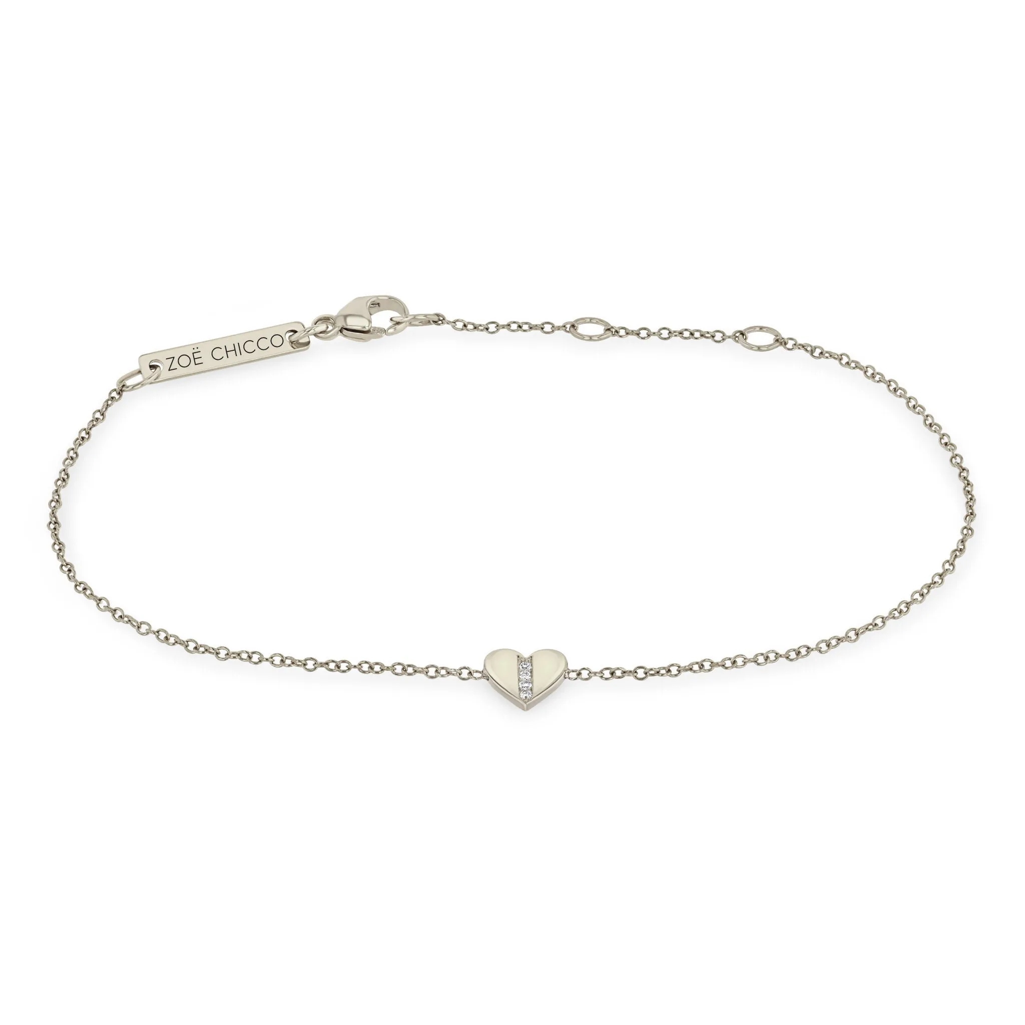 14k Midi Bitty Pavé Diamond Line Heart Bracelet