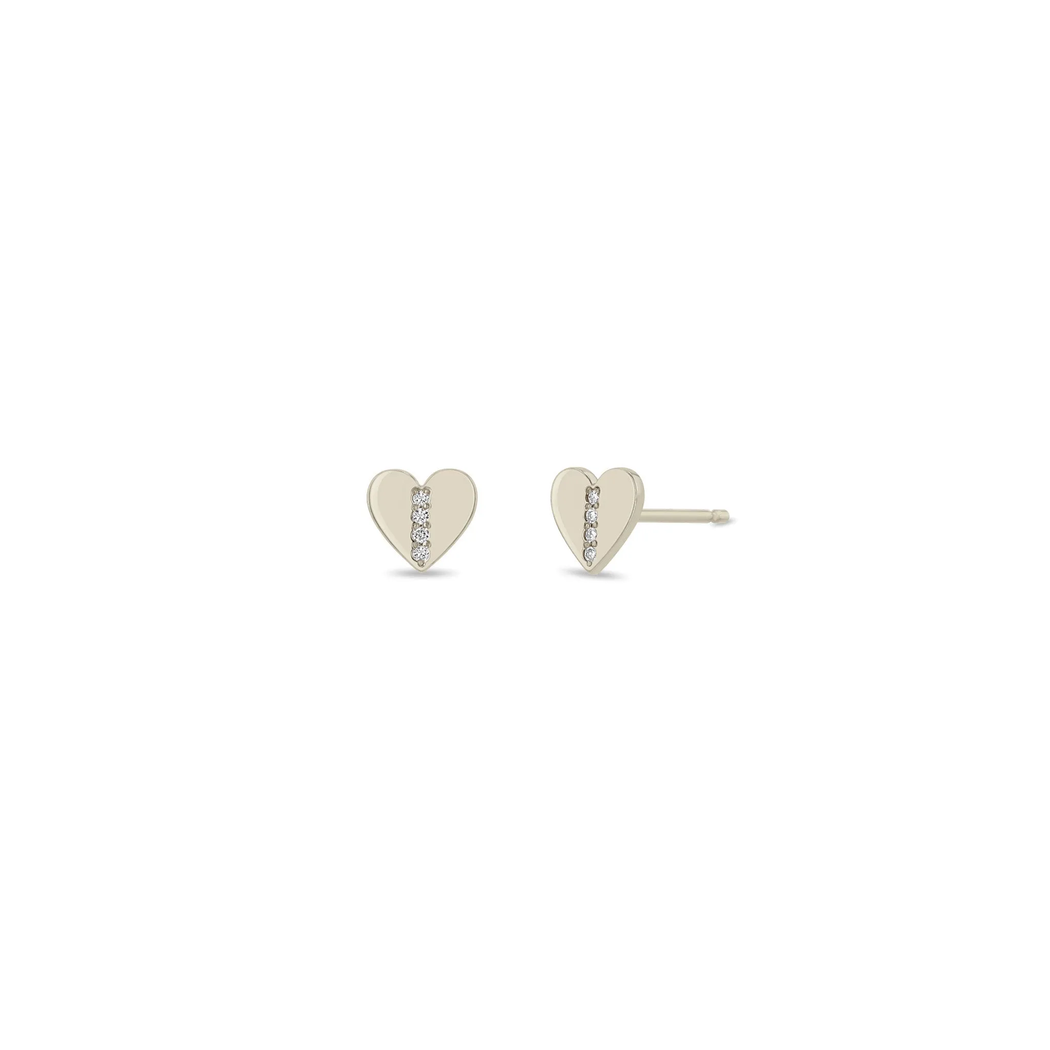 14k Midi Bitty Pavé Diamond Line Heart Studs