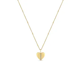 14k Pavé Diamond Line Heart Pendant Bar and Cable Chain Necklace