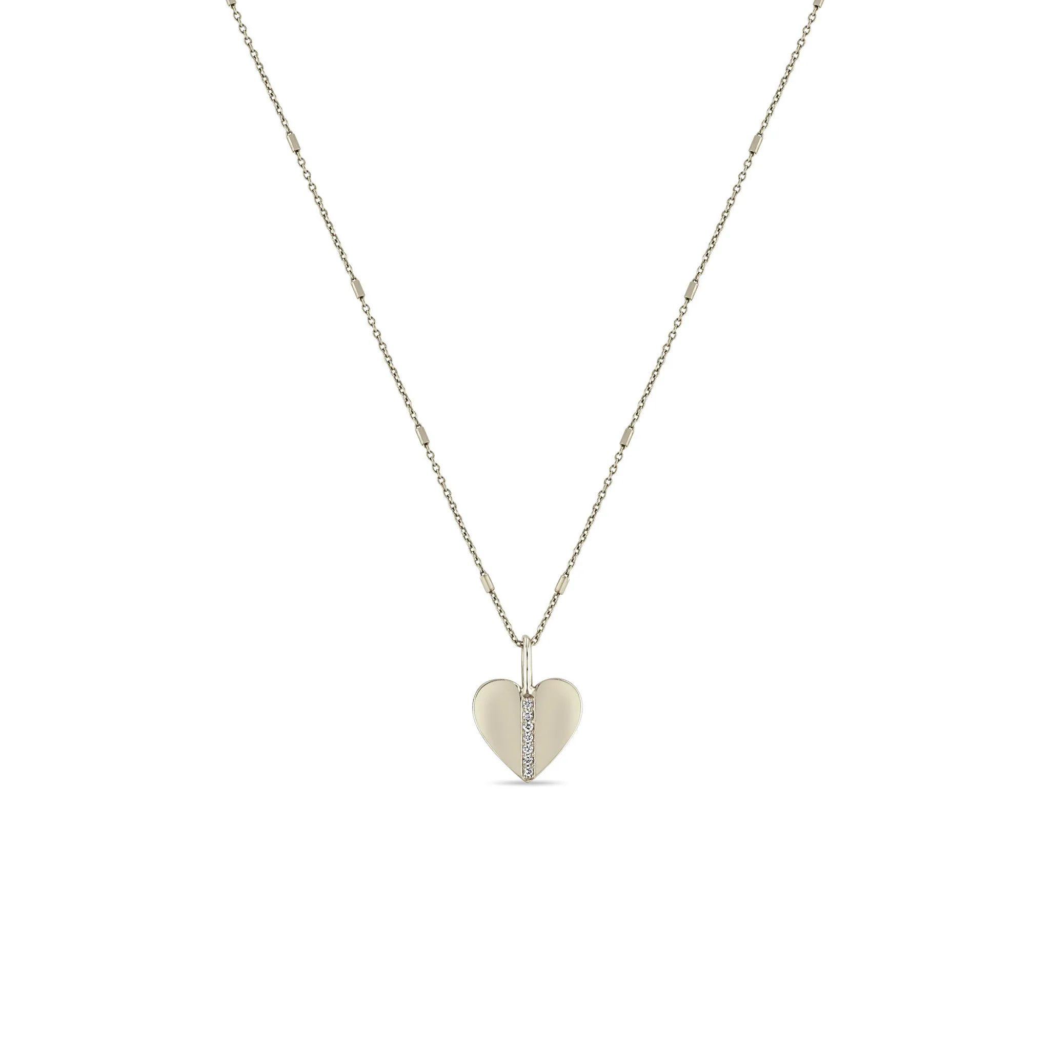 14k Pavé Diamond Line Heart Pendant Bar and Cable Chain Necklace