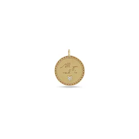 14k Single Medium All you need is love Mantra with Diamond Heart Disc Charm