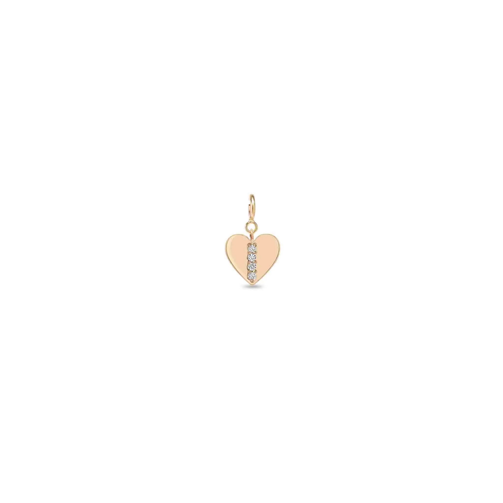 14k Single Midi Bitty Pavé Diamond Line Heart Charm