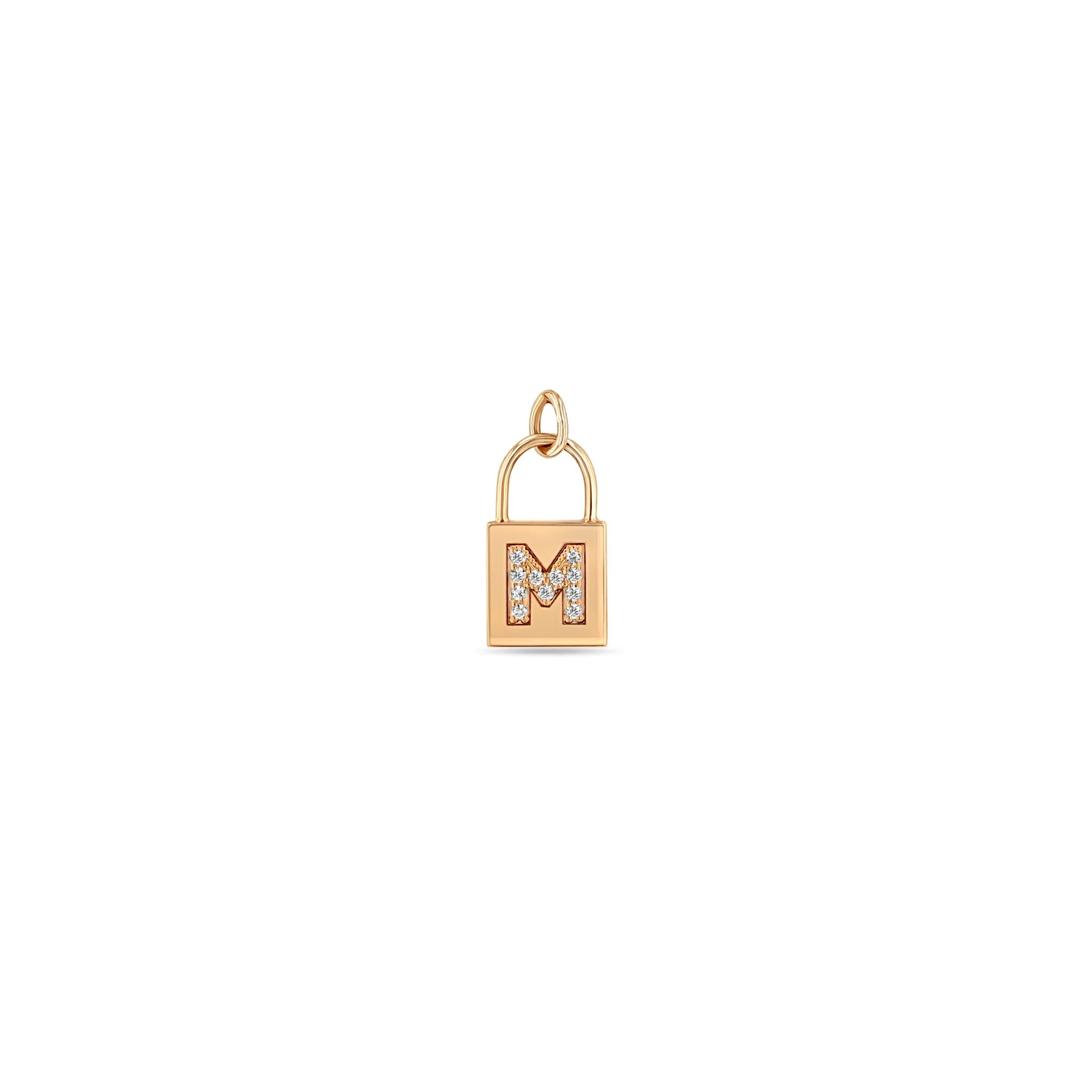 14k Single Pavé Diamond Initial Letter Small Padlock Charm