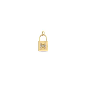 14k Single Pavé Diamond Initial Letter Small Padlock Charm