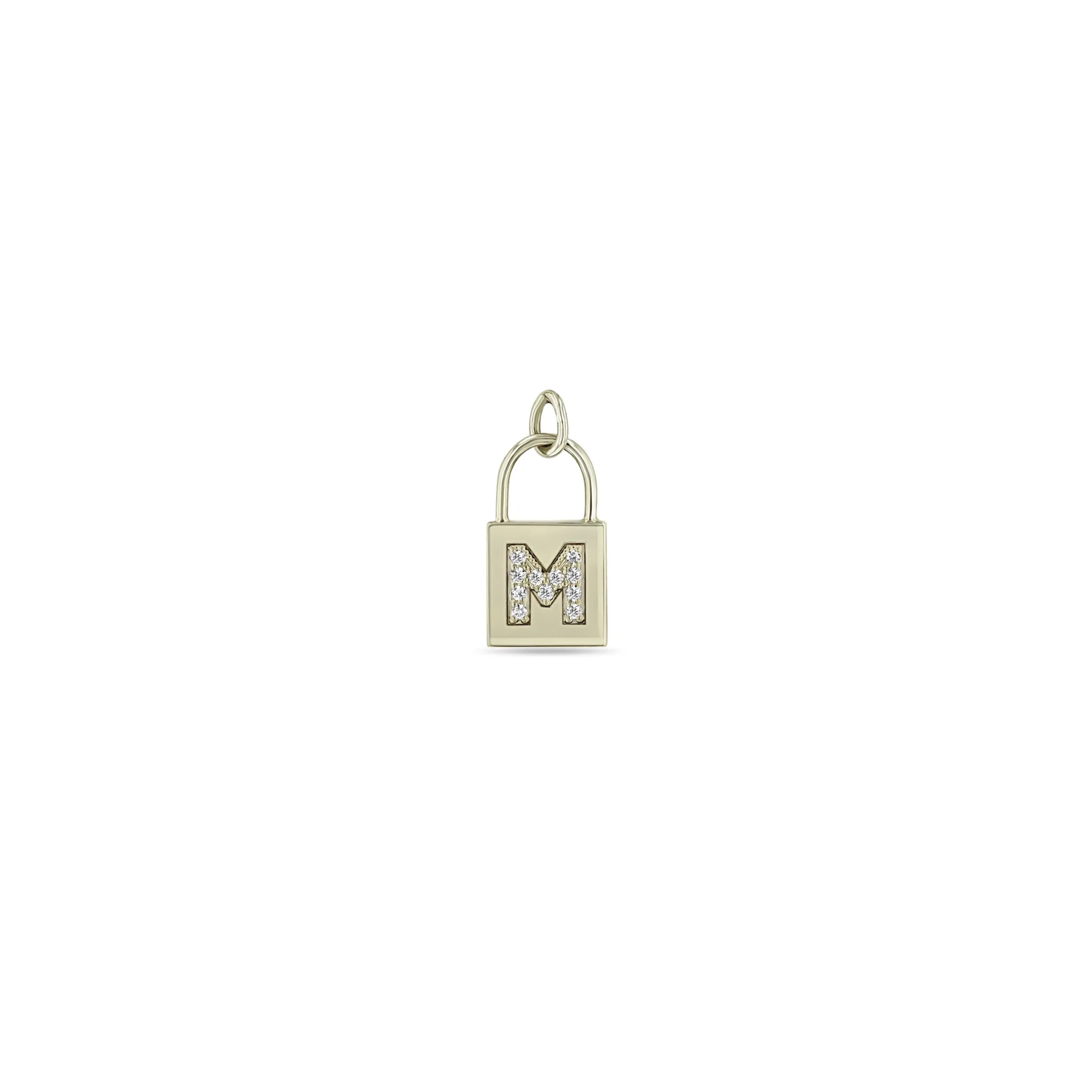 14k Single Pavé Diamond Initial Letter Small Padlock Charm