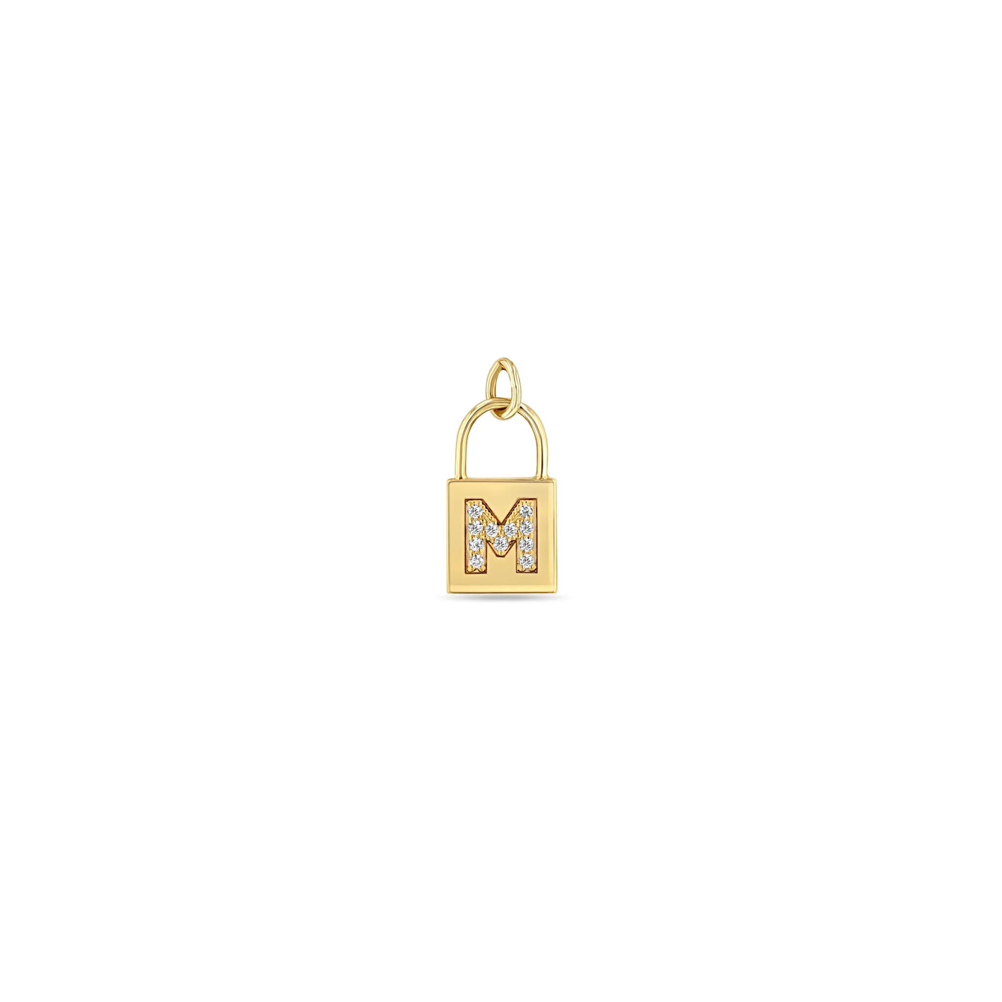 14k Single Pavé Diamond Initial Letter Small Padlock Charm