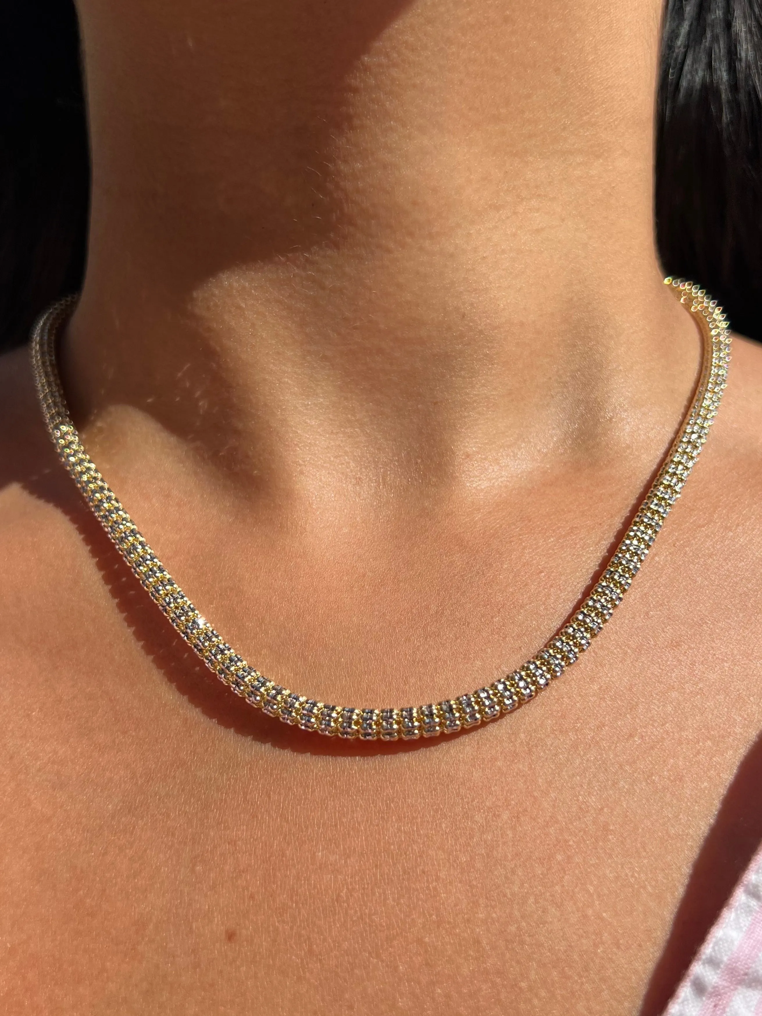 14K Two-Tone Gold Diamond Cut Necklace