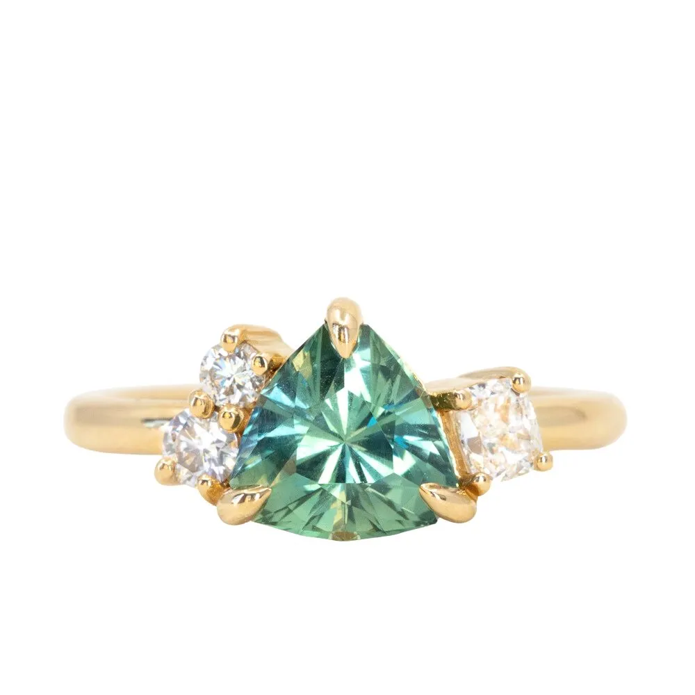 1.92ct Trillion Montana Sapphire and Natural Diamond Mountainscape Ring in 18k Yellow Gold