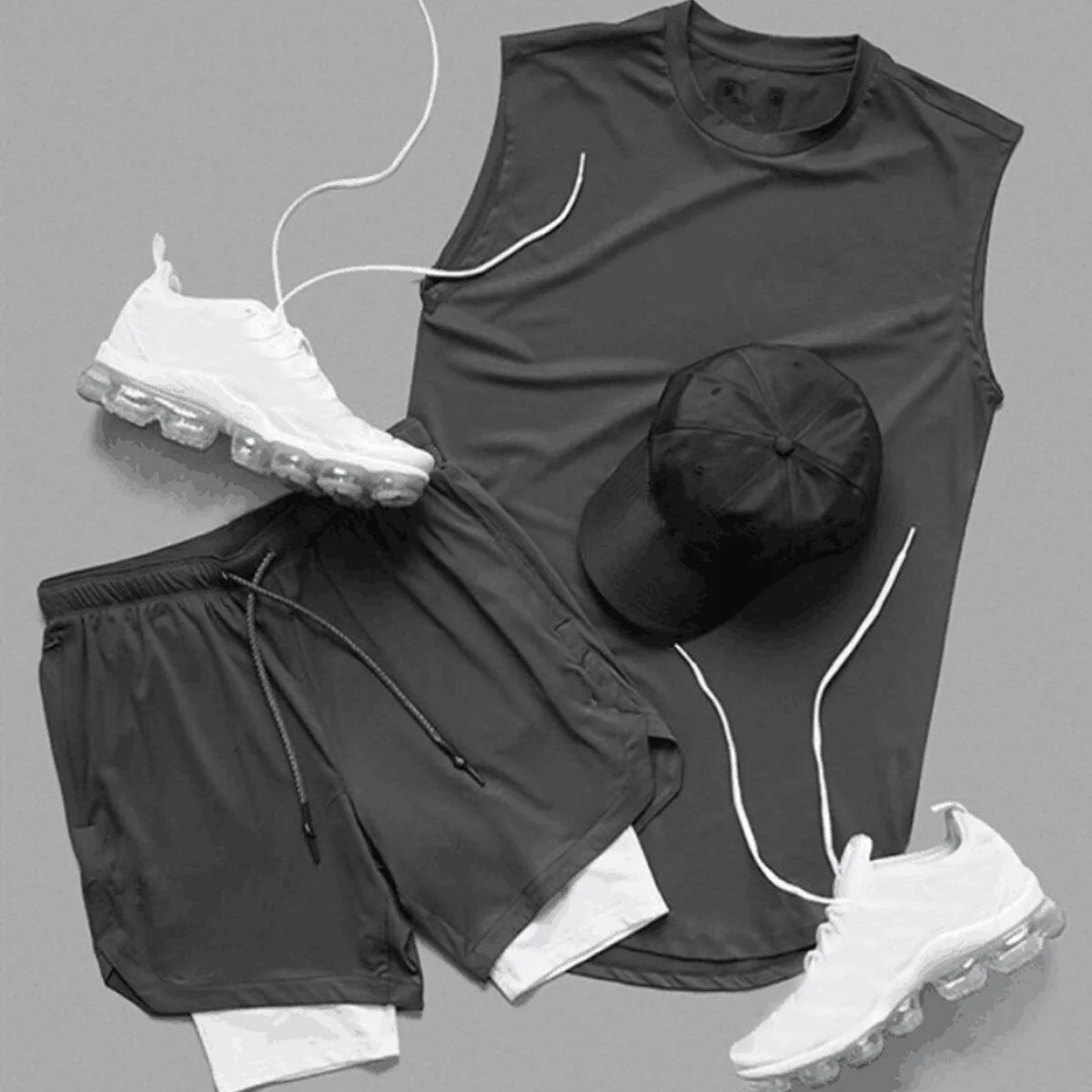 2-in-1 Men's Running Shorts Double-deck Quick Drying Jogging Gym Short Pants with Phone Pocket