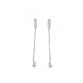 4 Cubic Zirconia with Chained Drop Ball Earrings