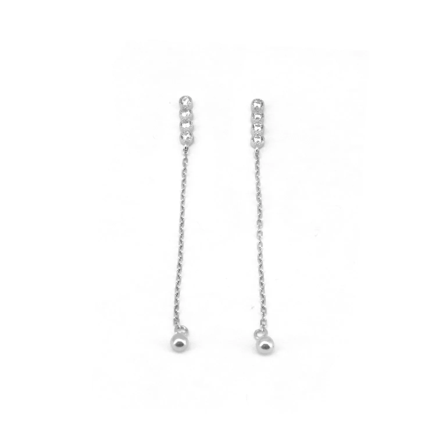 4 Cubic Zirconia with Chained Drop Ball Earrings