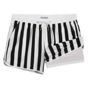 4.5 Inseam 2 in 1 Stretch Short Liner Black White Swim Shorts