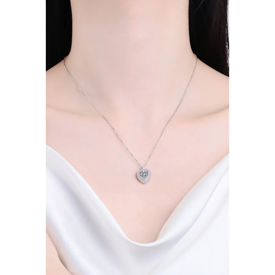 925 Sterling Silver 1 Carat Moissanite Heart Pendant Necklace