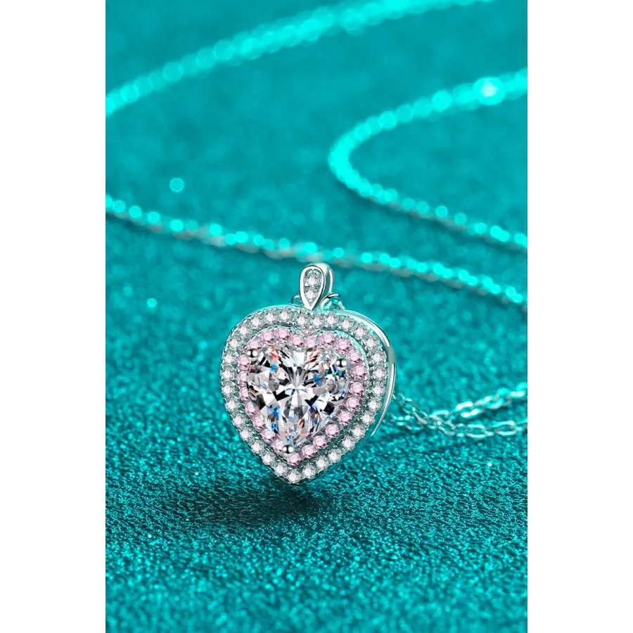 925 Sterling Silver 1 Carat Moissanite Heart Pendant Necklace