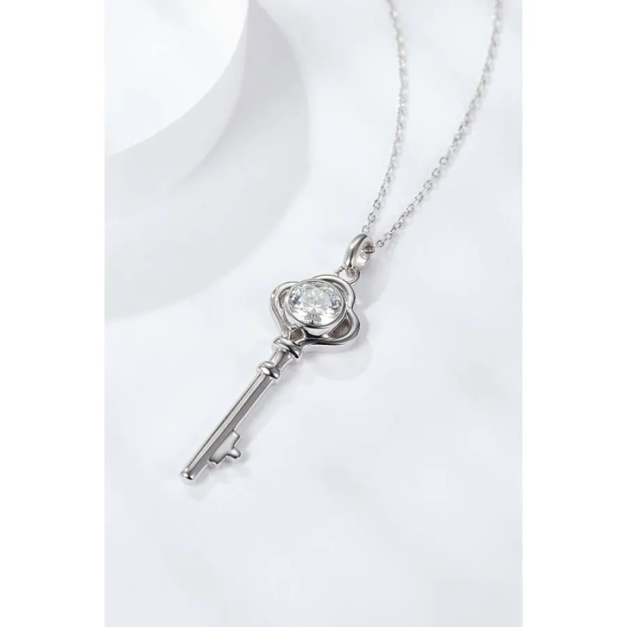 925 Sterling Silver 1 Carat Moissanite Key Pendant Necklace