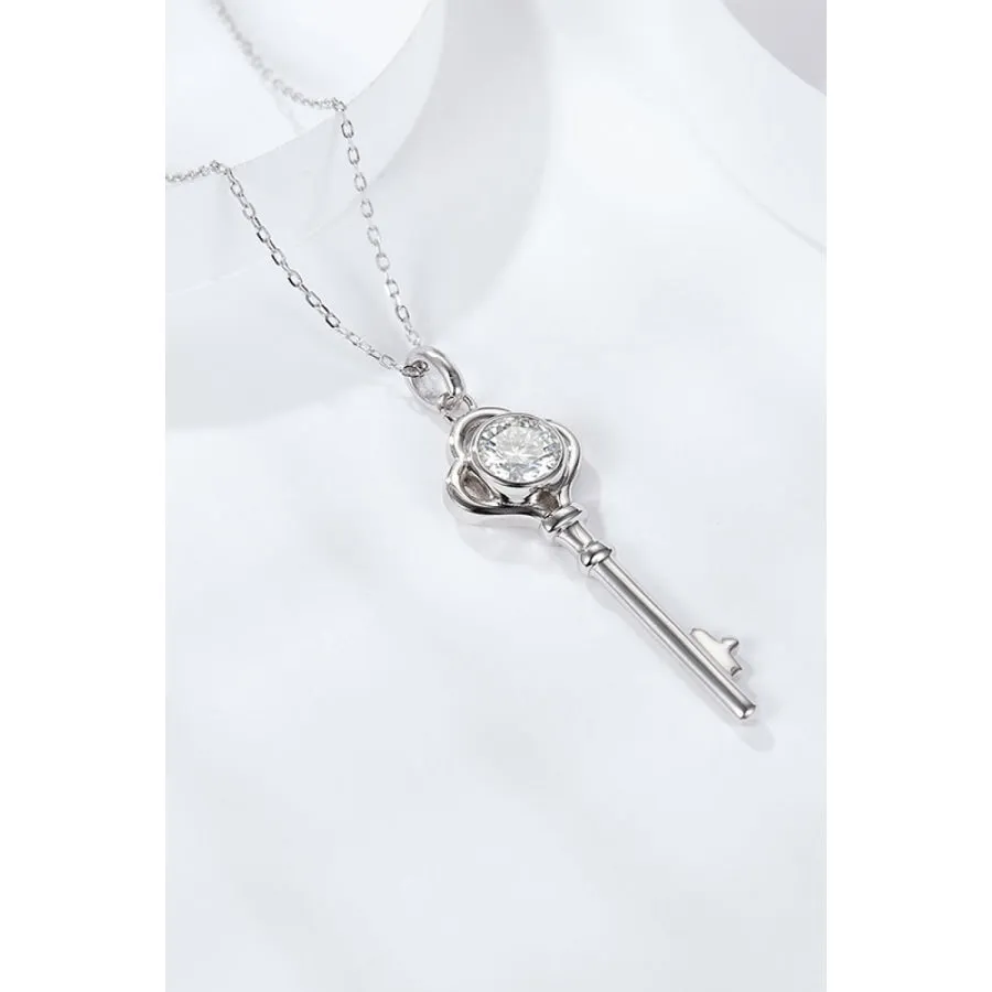 925 Sterling Silver 1 Carat Moissanite Key Pendant Necklace