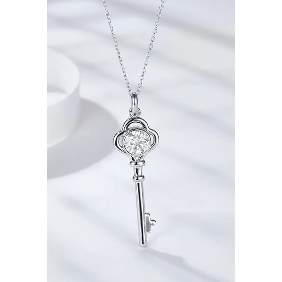 925 Sterling Silver 1 Carat Moissanite Key Pendant Necklace