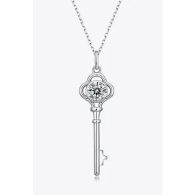 925 Sterling Silver 1 Carat Moissanite Key Pendant Necklace