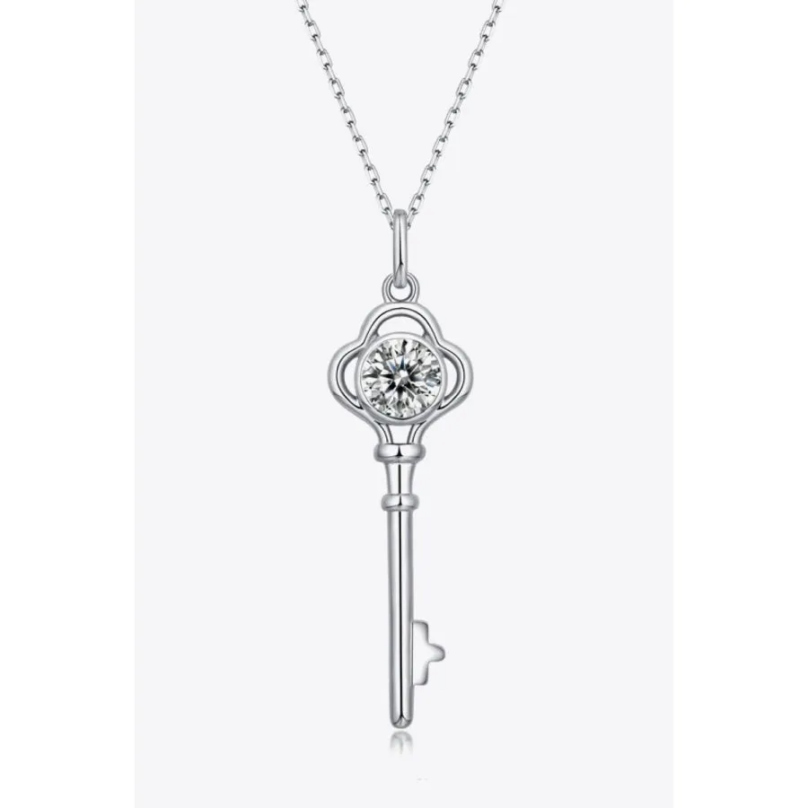 925 Sterling Silver 1 Carat Moissanite Key Pendant Necklace