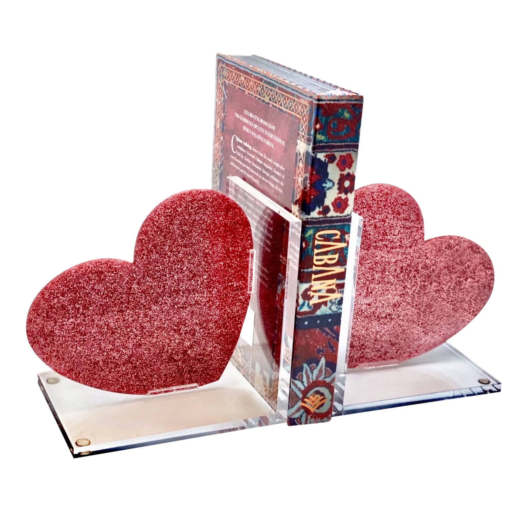 Acrylic Pink Glitter Hearts Bookends